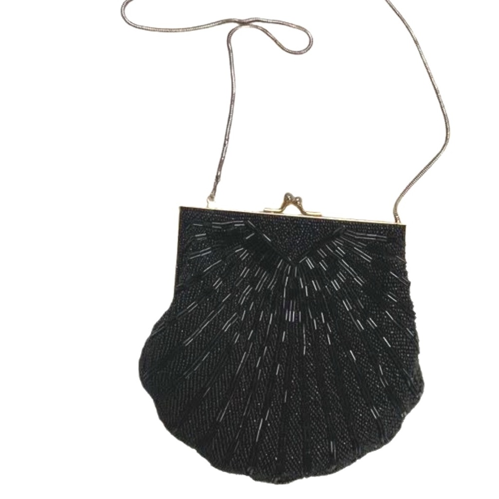 Vintage 1990’s Black Bag Beaded in Seashell Shape